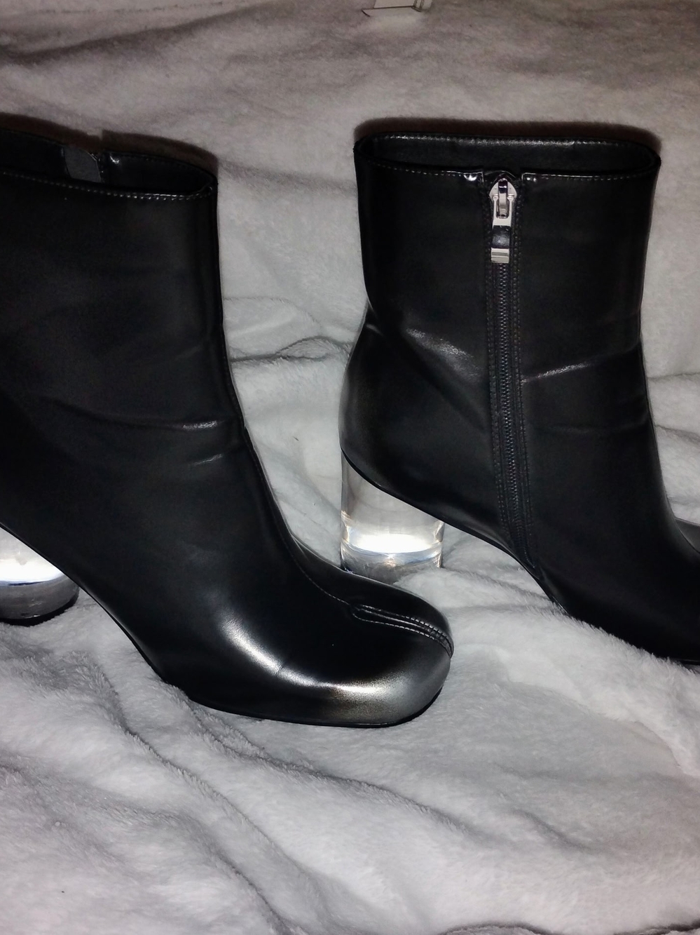 Black Ankle Booties with Clear Block Heel Camel Split Toe Cuctos 7.5